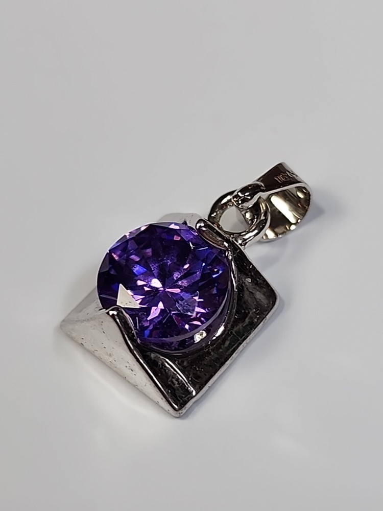 Amethyst Pendant Silver Color Metal