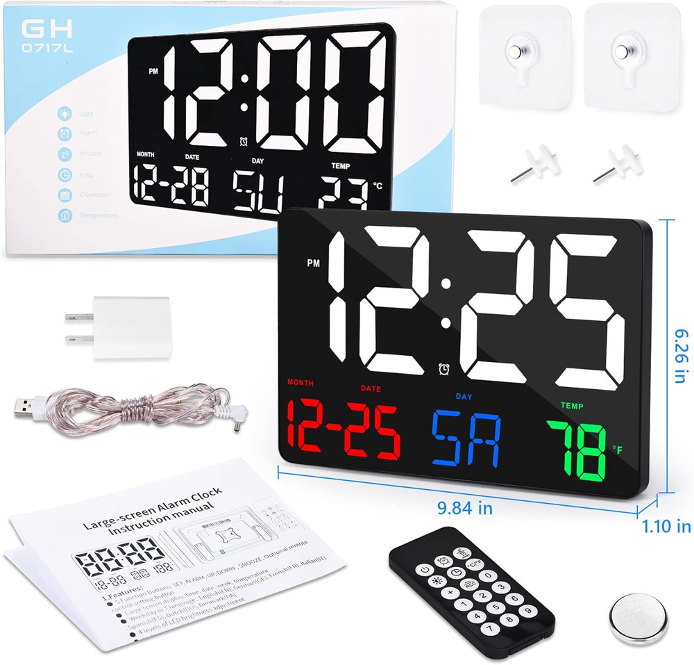 Digital Wall Clock,11.5" LED Digital Alarm Clock Large Display,With Remote Contr