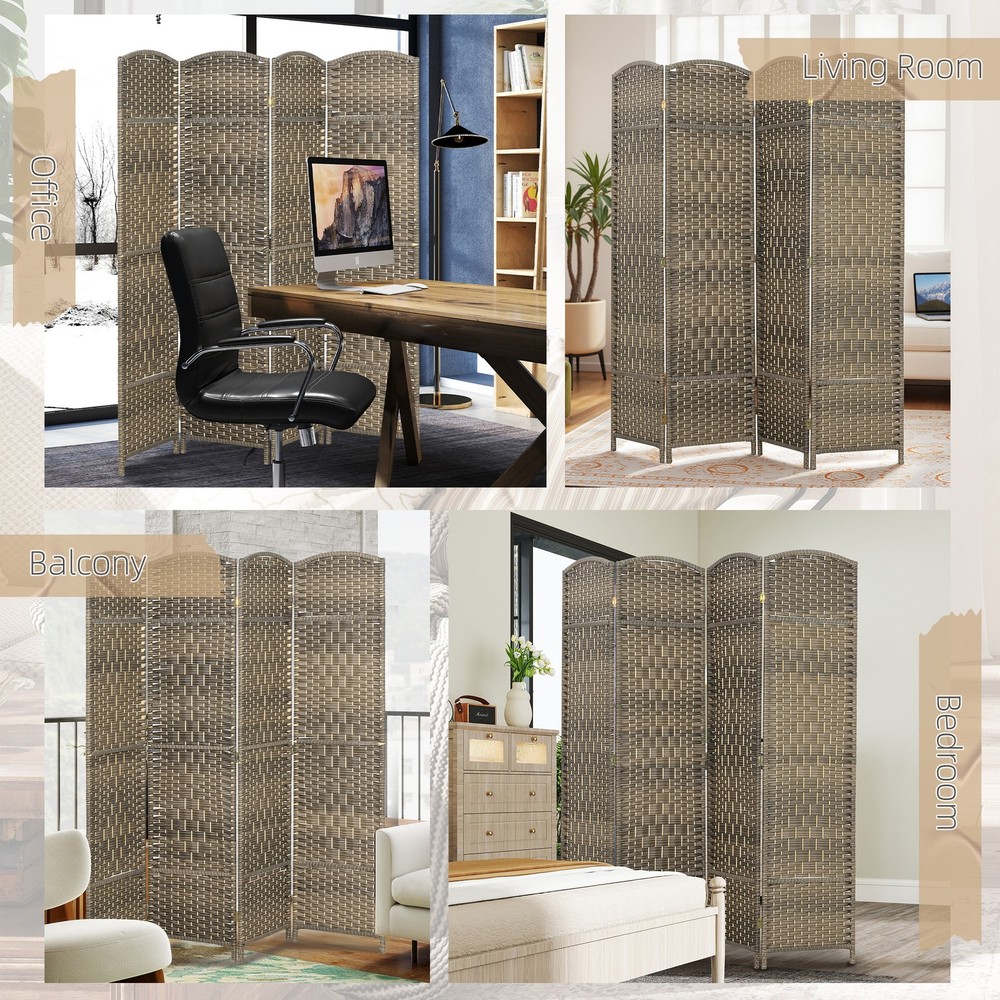 4 Panel Room Divider Hand-Woven Freestanding Partition