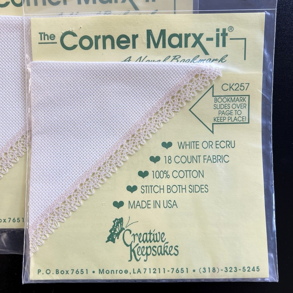 3 Creative Keepsakes Aida 18 Count Bookmark Corner w/Lace Cross-Stitch