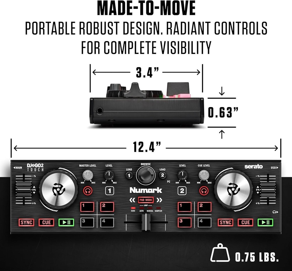 DJ2GO2 Touch Compact DJ Controller with 2 Decks, Mixer, Audio Interface and