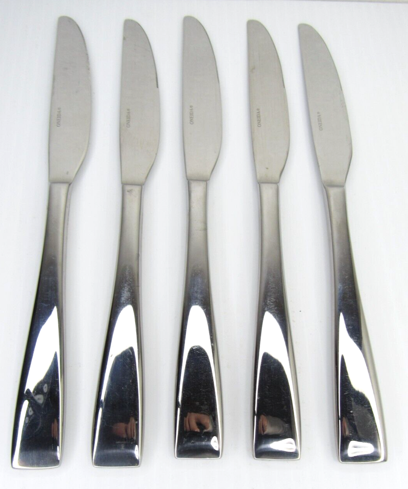 5 Dinner Knives 9.5" Oneida MODA Stainless 18/10 Glossy Silverware Flatware Lot