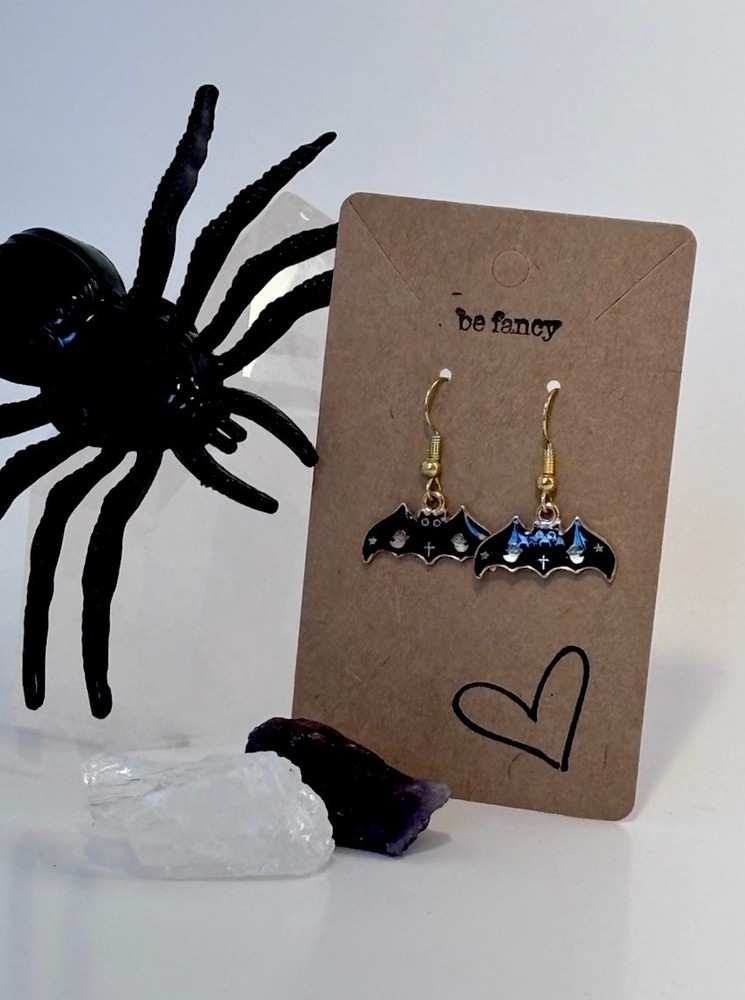 Handmade Halloween Bat Earrings Dangle
