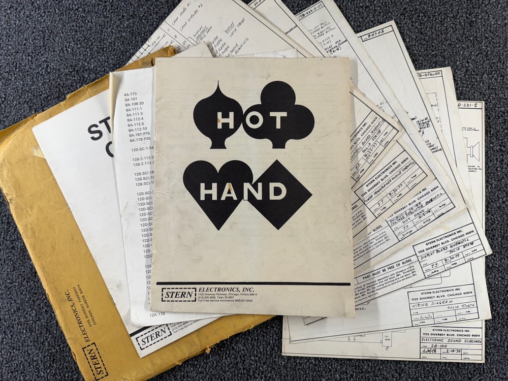 Stern Hot Hand Pinball Machine Game Manual Schematics ORIGINAL Packet