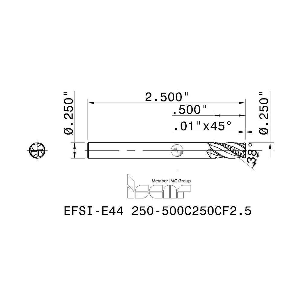 Iscar 1/4" Diam, 1/2" LOC, 4 Flute Solid Carbide Roughing & Finishing Corner ...