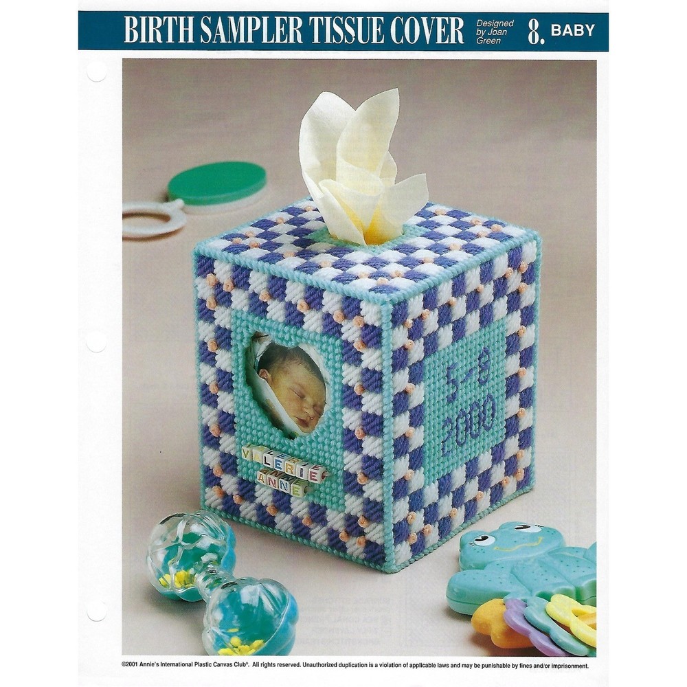 Birth Sampler Tissue Cover Plastic Canvas Pattern Annie's Pattern Club