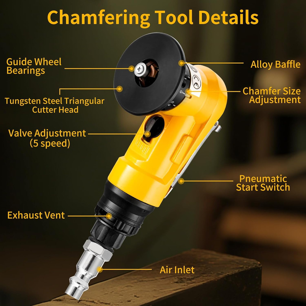 2 in 1 Pneumatic Chamfering Tool - Mini Air Chamfer Tool for C & R Deburring, 45