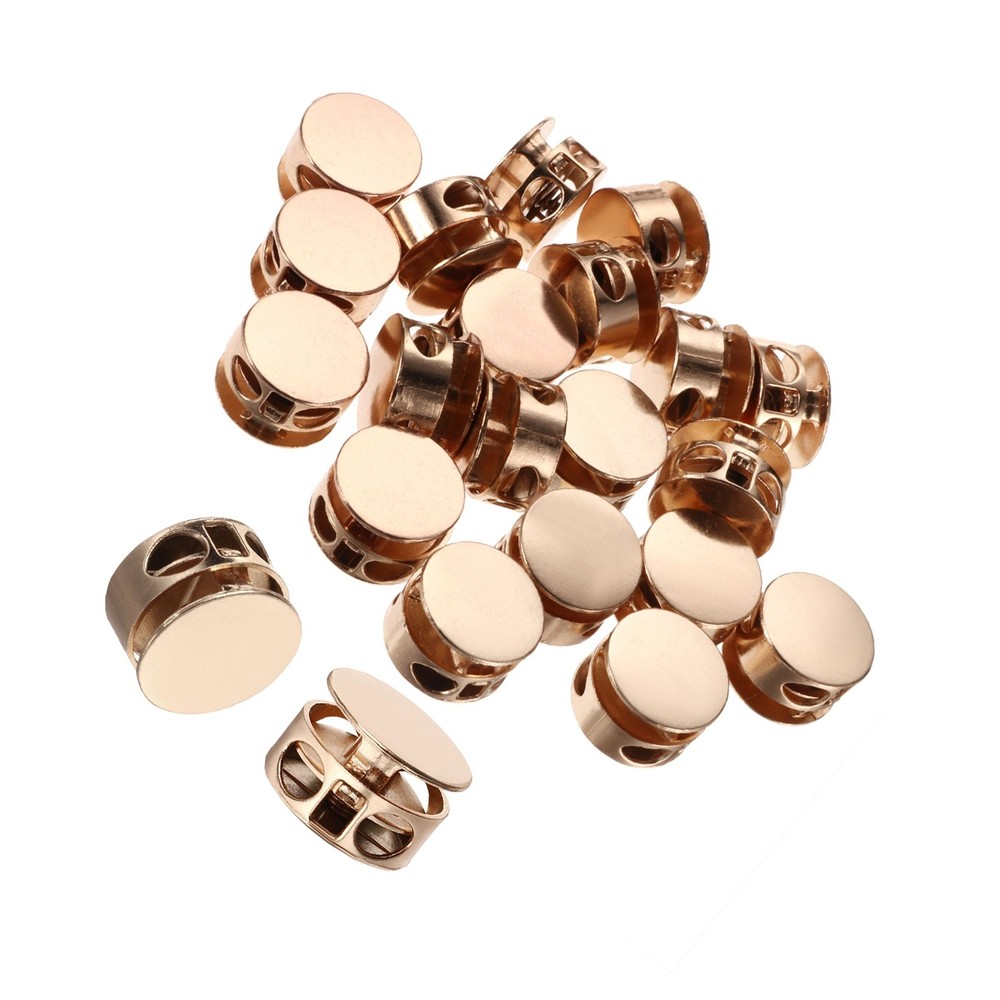 20x Gold Tone Cord Locks Drawstring Bag Spring Toggle Stopper Round Double Hole