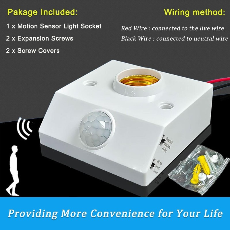 PIR Motion Sensor Light Socket for E26 E27 Bulb, Laundry Room(10PACK)