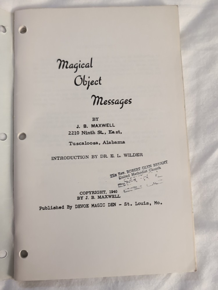 Magical Object Messages Magic Book By J B Maxwell