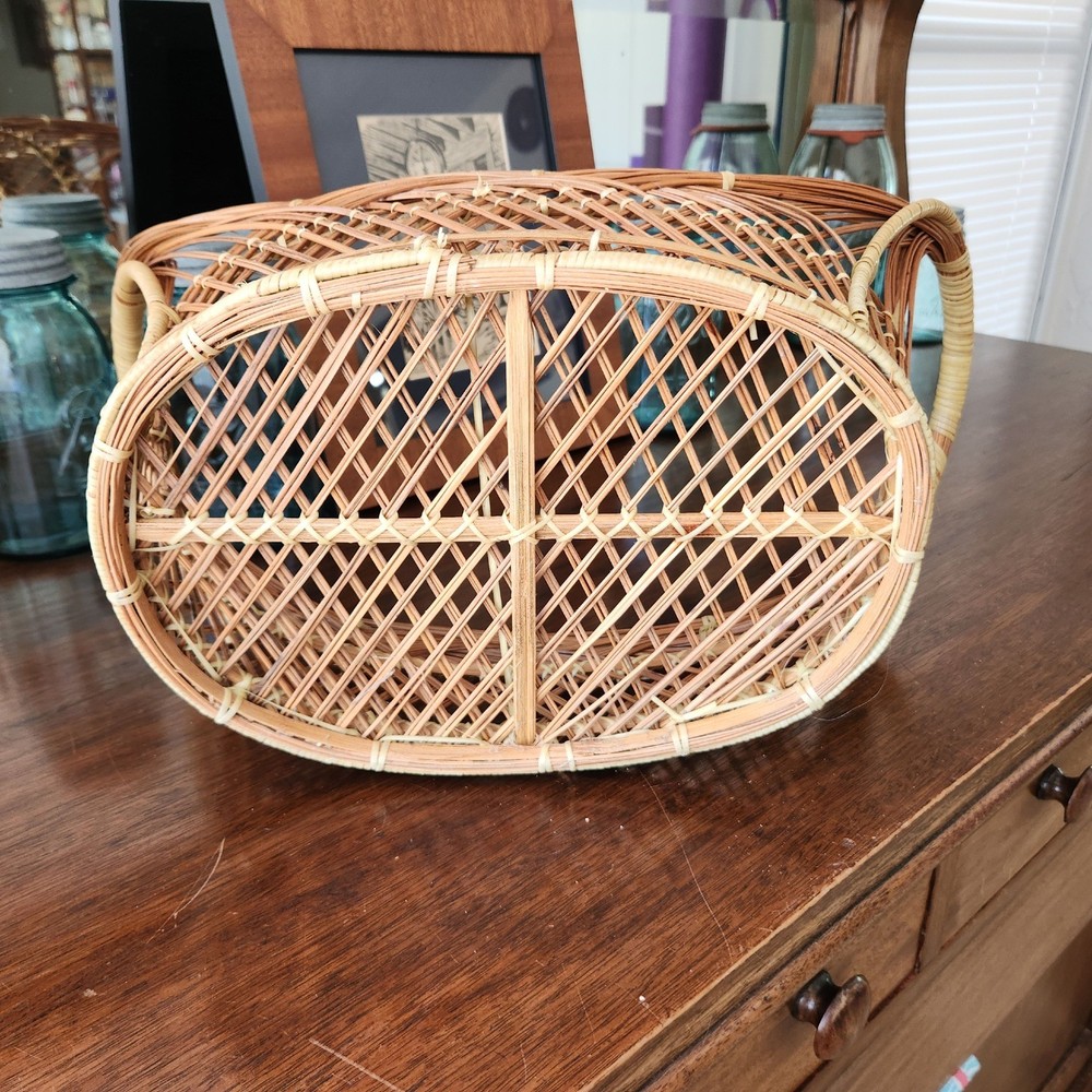 Vintage Wicker Peacock Basket Open Weave