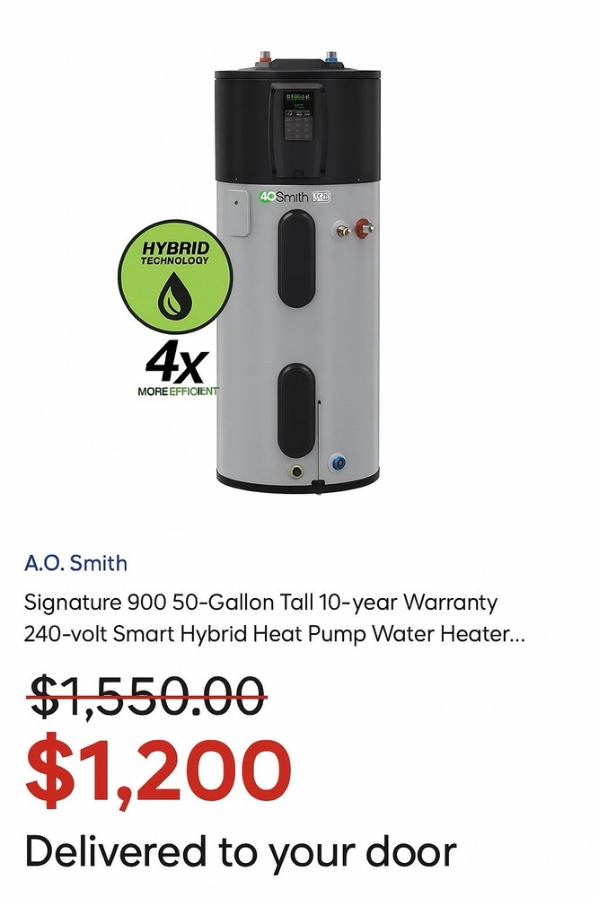 🔥 NEW – 30 SOLD - A.O. Smith 900 50 Gal Hybrid Heat Pump Water Heater Delivered