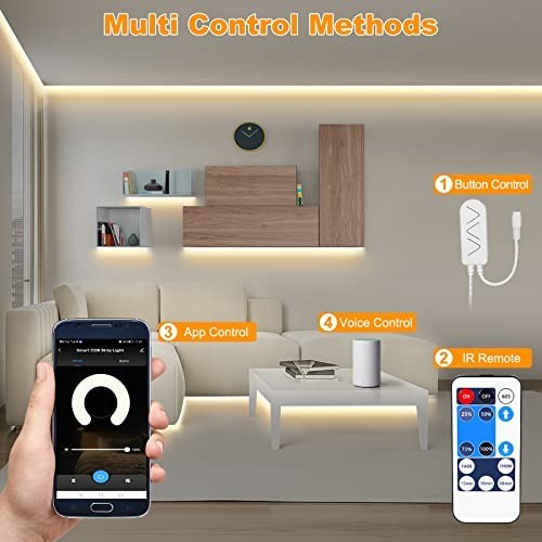 Dimmable 32.8ft Smart COB LED Strip Light, WiFi App & Remote Control, 4000K