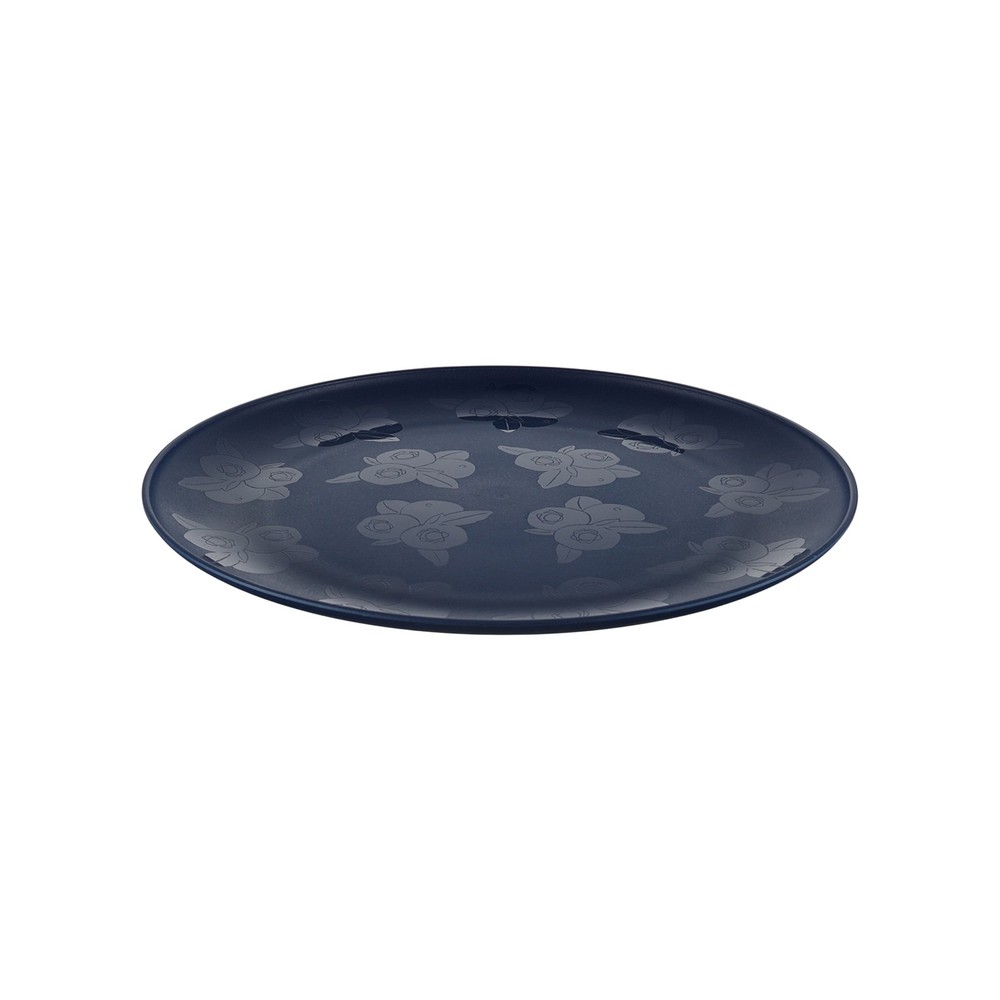 30-Piece Plastic Etched Blueberry Pattern Dinnerware Bundle Set Navy Blue