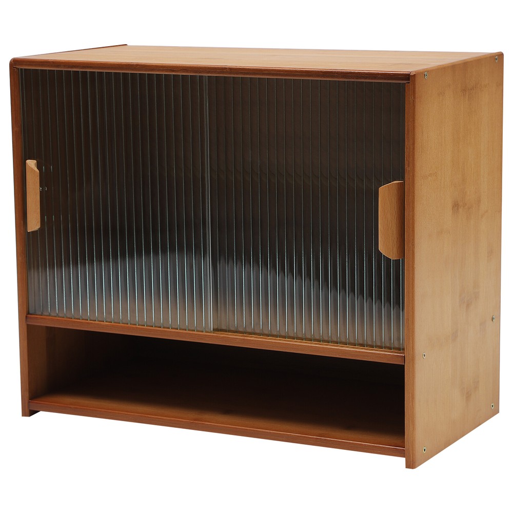 Small Bamboo Kitchen Pantry Sideboard with Sliding Doors and Ample Storage