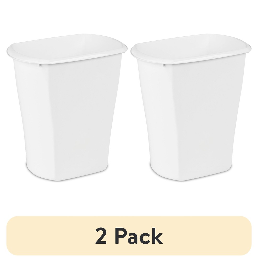 (2 pack) 3 Gallon Wastebasket, Open Plastic Trash Can, White