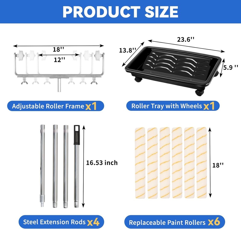 12 Pcs 18 Inch Paint Roller Kit,12-18" Adjustable Roller Frame,Large Paint