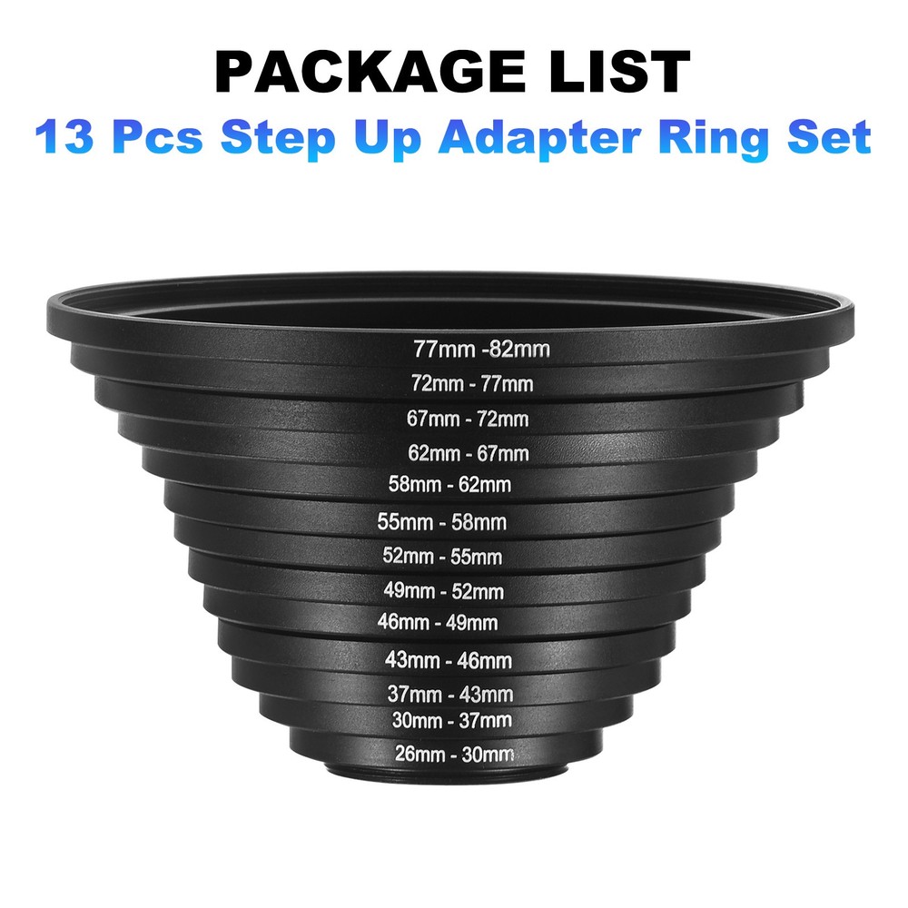 13pcs Metal Step Up Ring, Camera Lens Filter Adapter Ring Aluminum