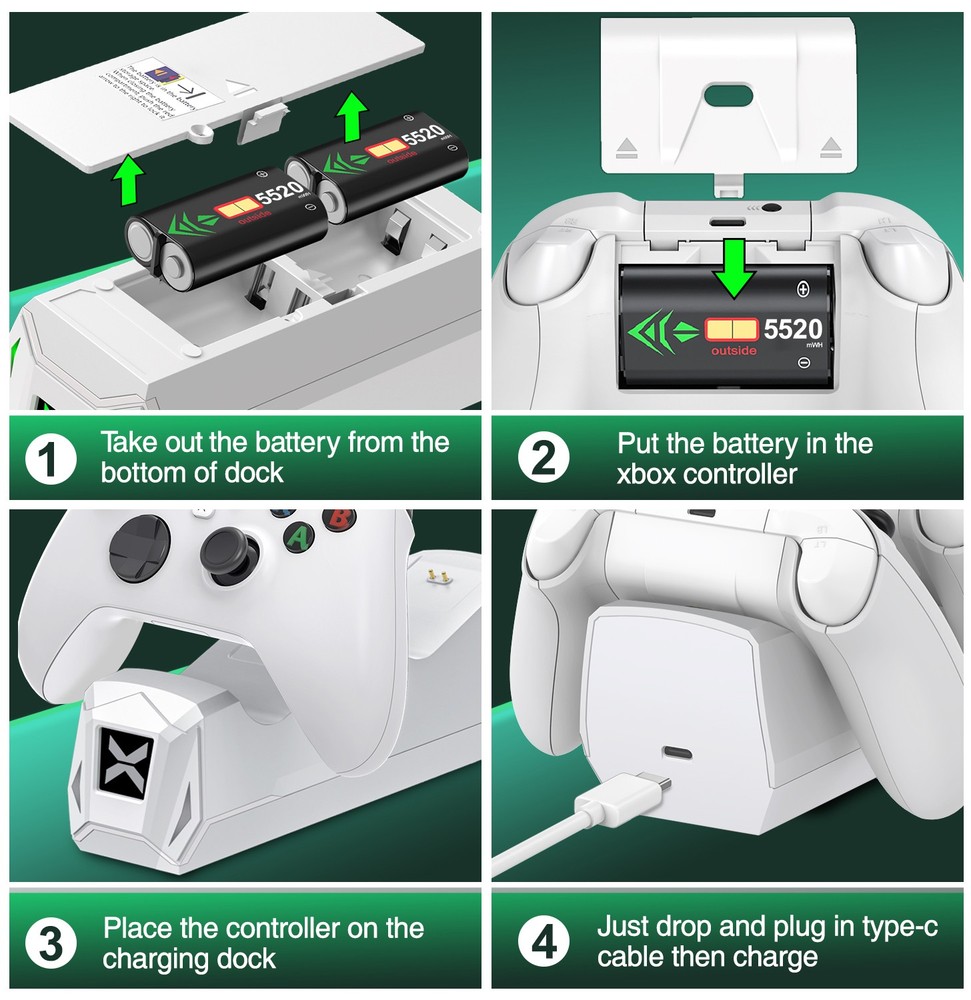 Dual Charging Dock for Xbox One Controller Battery Pack with 4 Battery Covers