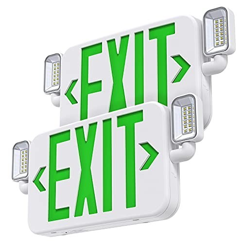 Emergency Exit Sign Light Combo with Adjustable Heads & Backup Battery - 2 Pack