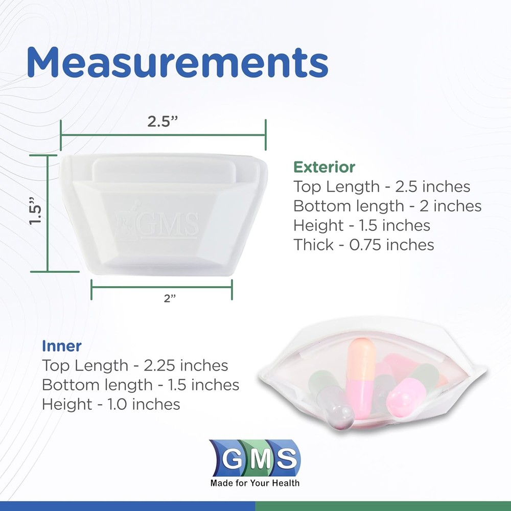 GMS Squeezable Pocket Pill Case - Small, Lightweight Pack of 2, White