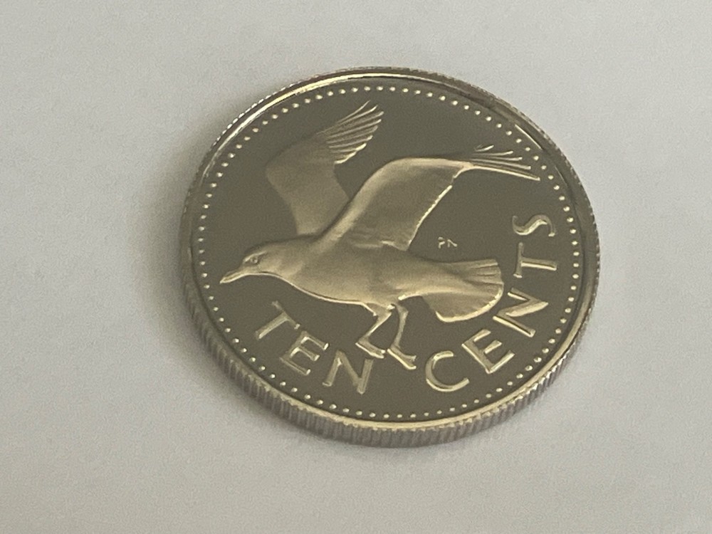 1973 PROOF 10 CENT GULL BARBADOS COIN