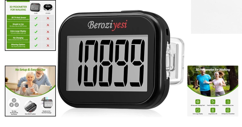 Simple Pedometer for Walking, Accurate Step Tracker with Carabiner, 3D Step Coun