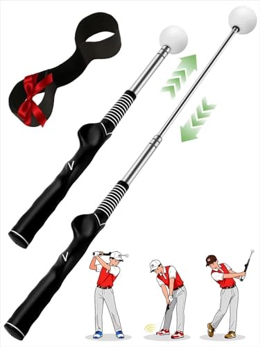 Retractable Golf Swing Trainer with Arm Band - Click Stick Golf Training Aid,