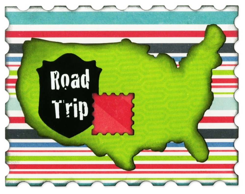 Sizzix Thinlits US Map, Road Sign, Stamp & Postage 4PC set #660328 Retail $19.99
