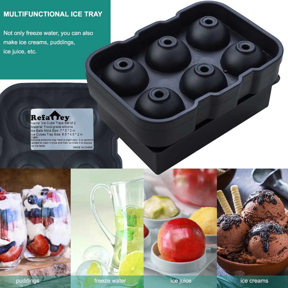 1 Pair Silicone Ice Mold Maker Large Ice Cube Tray Set for Cocktails & Bourbon
