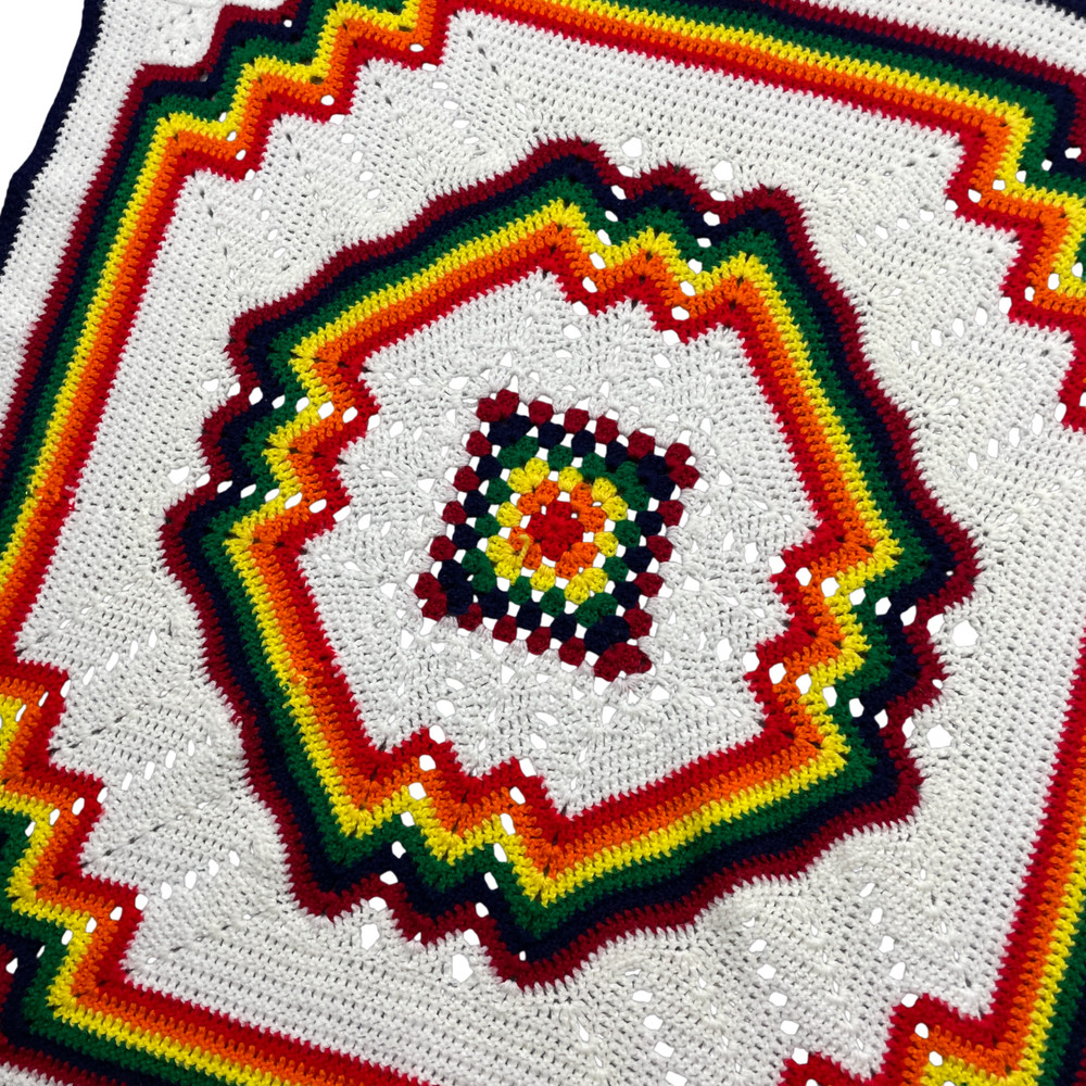 Rainbow Crochet Granny Square Afghan Blanket Handmade 35"
