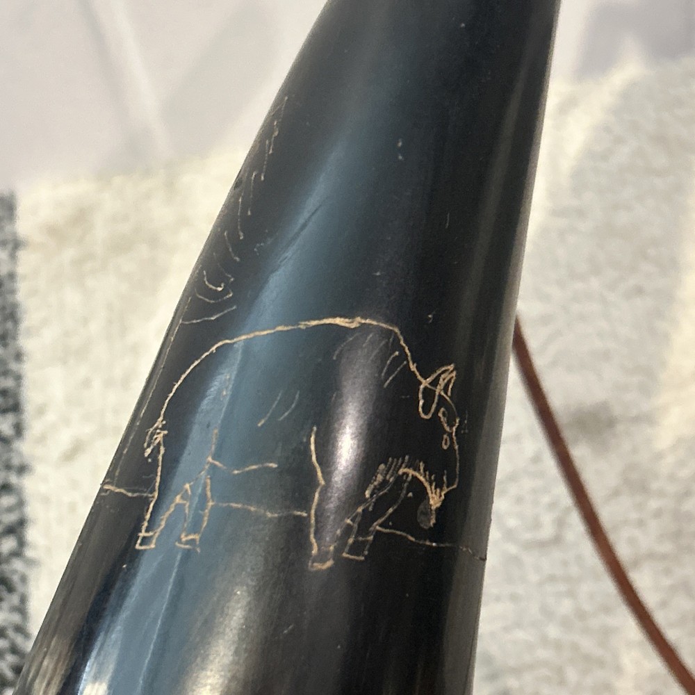 Muzzle-Loaders Authentic Black Powder Horn w/ Leather Strap 15”