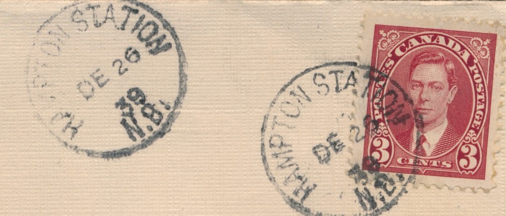 Hampton Station, NB - 1939 Circle Date Cancel on Envelope