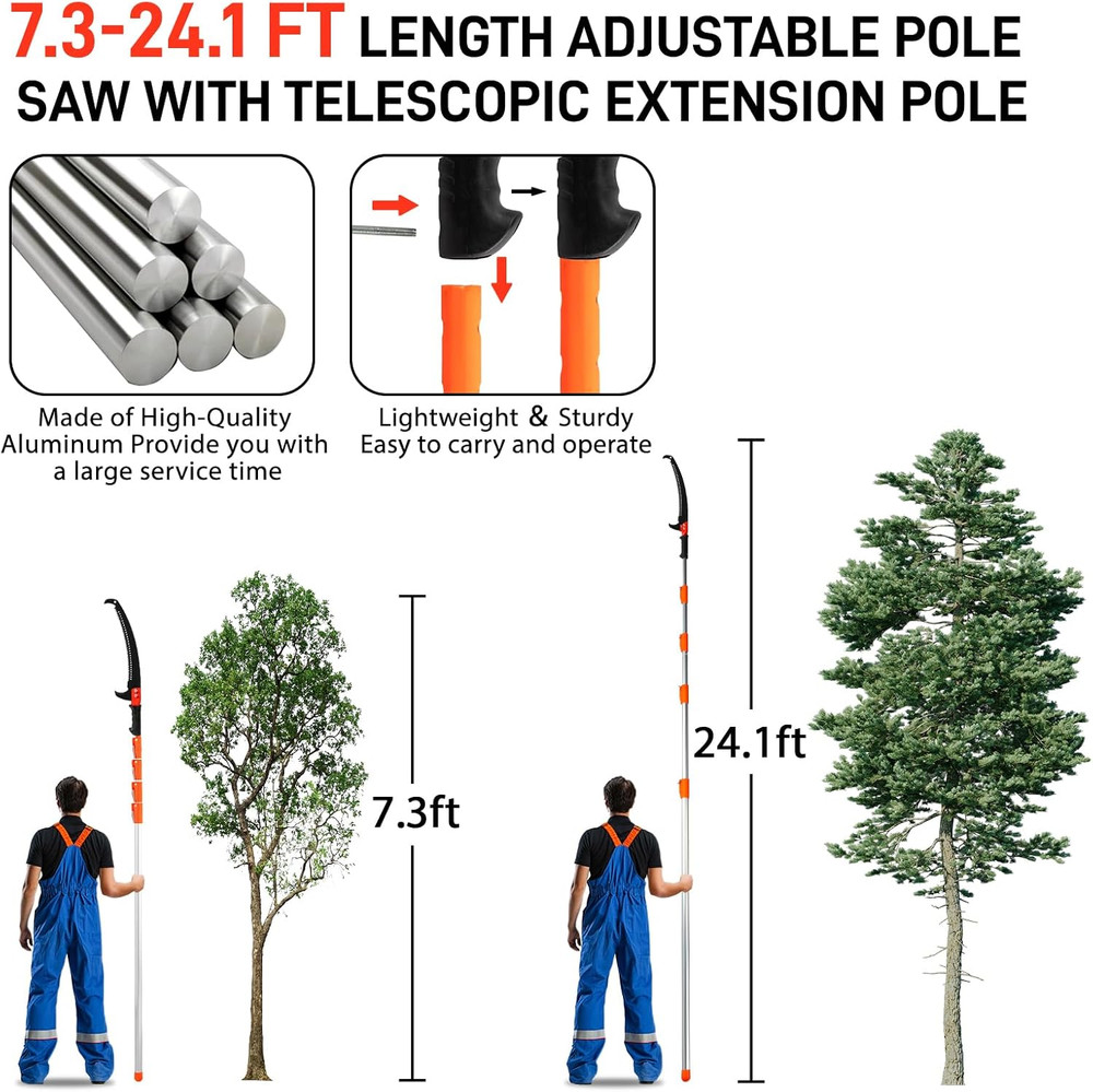 Telescoping Pruning Pole 7-24FT - Manual Tree Trimmer with Extension Pole