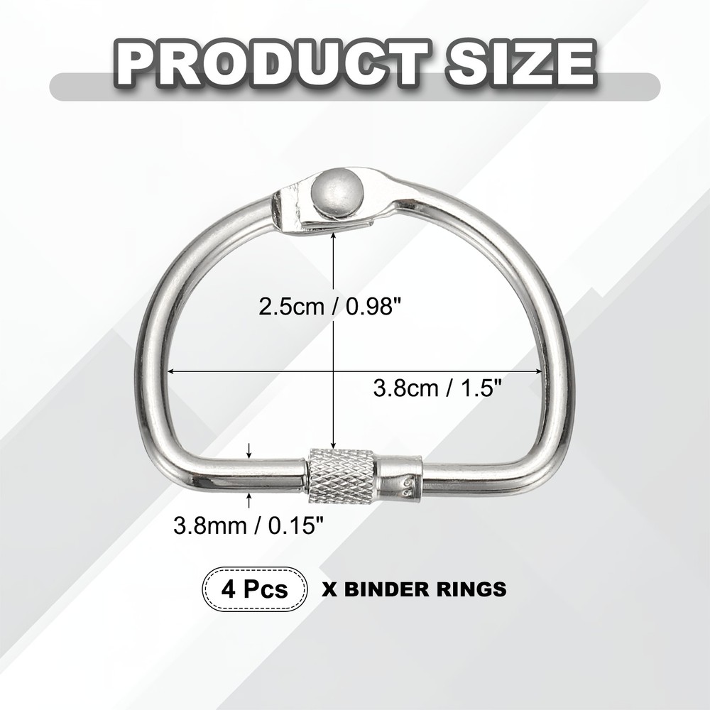 Loose Leaf Binder Rings 1.5 Inch, 4 Pcs Binder Rings D Shape, Silver