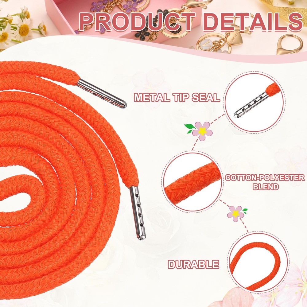 6 Pcs Hoodie Strings Drawstring Cords with Easy Threader (Orange)