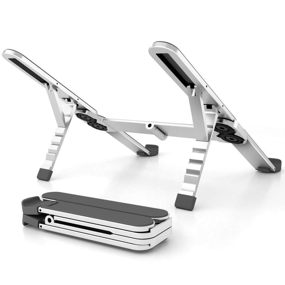 ZenRich Foldable Laptop Stand – Ergonomic Aluminum Riser Medium, Sliver,Black