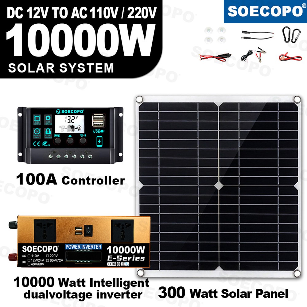 Power Inverter Solar Generator With 300W Solar Panel Home Complete Set 10000W  A