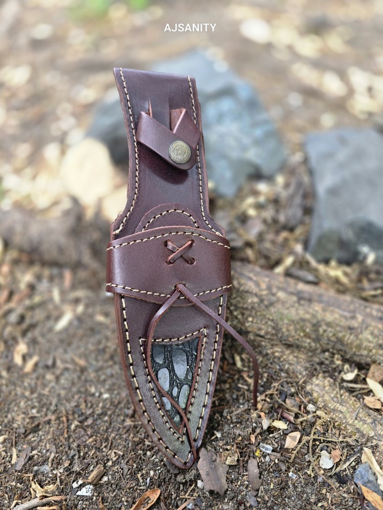 10” Custom Handmade 5" Fixed Blade Leather Sheath Vertical Knife Case Holster