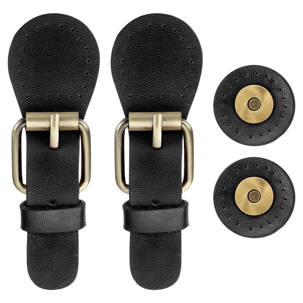 2Pcs Leather Snap Buckles Snap Button Closure Magnetic Snaps Black