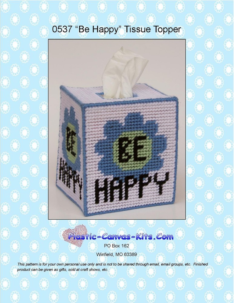 Be Happy-Flower-Tissue Topper Plastic Canvas Pattern or Kit