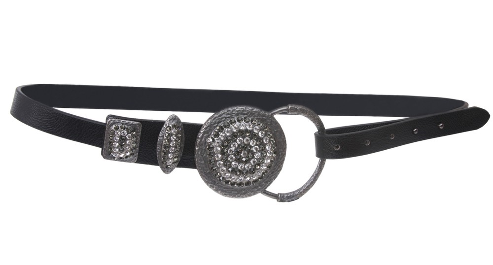 Women's Rhinestone Skinny Leather Loop Belt