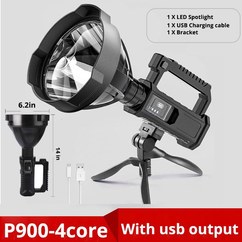 Bright LED Portable Spotlight Flashlight Searchlight Work Lamp Mountable Bracket
