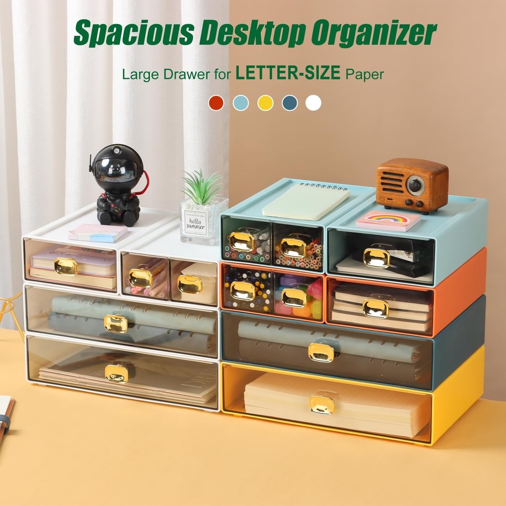 Spacious Desktop Storage Box, 1 Large Storage Drawer, Stackable Office Desk D...