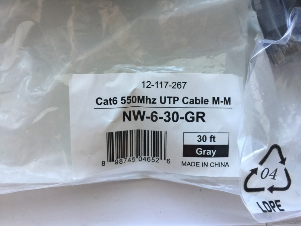 CAT6 Ethernet Cable, 30ft, Gray