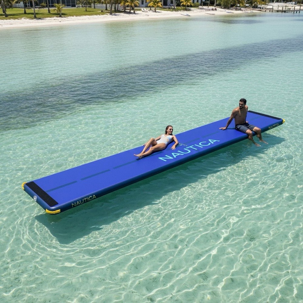 Nautica “Vault” Inflatable Floating Mat, Slide, Raft 20’×40” | w/ Elect Pump