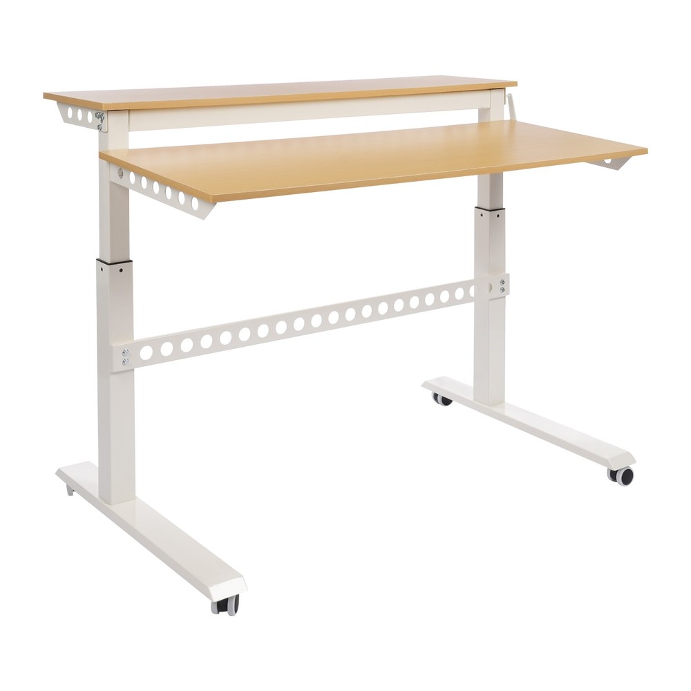 2-tier Standing Desk Adjustable Rolling Compiter Desk With Crank Handle