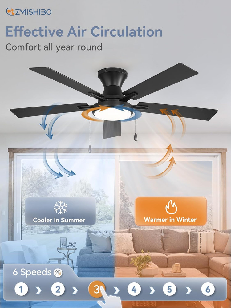 52" Black Ceiling Fan with Remote, Dimmable Lights, Quiet Operation