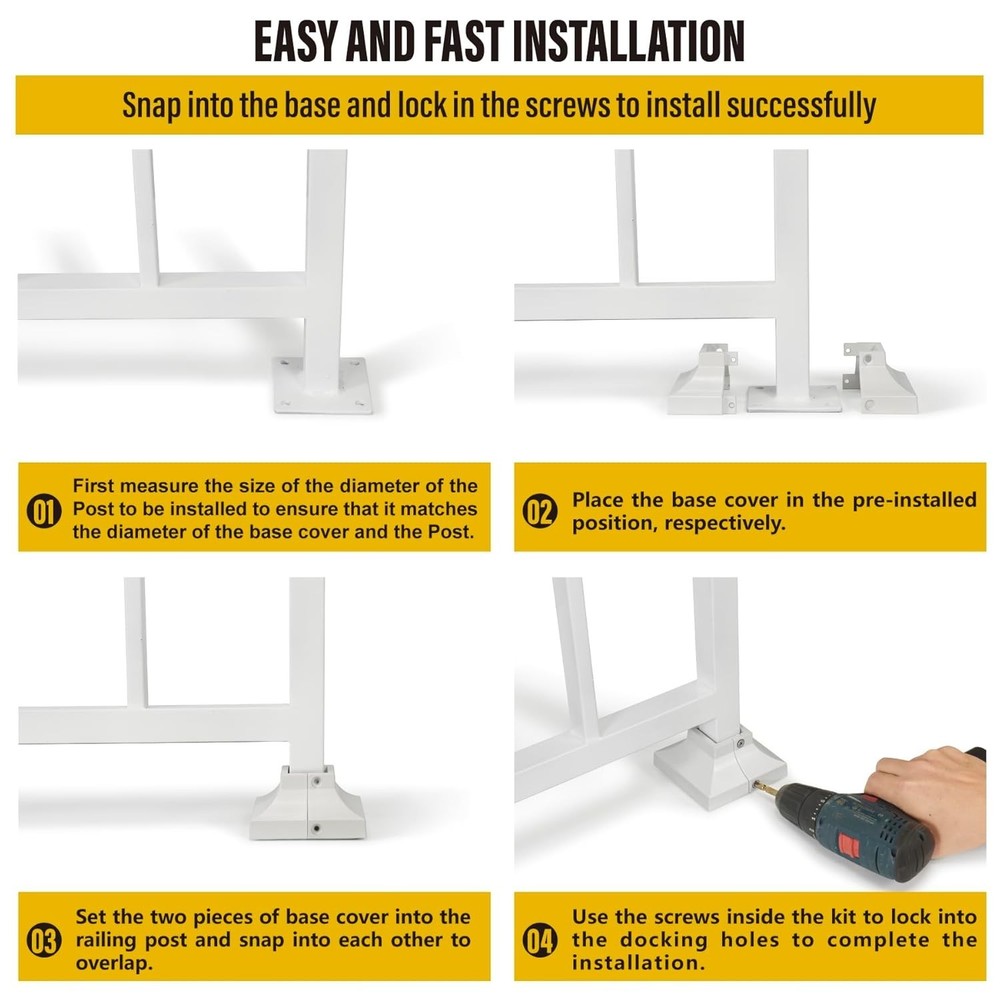 2pcs 1.25" Aluminum Deck Post Railing Bracket Covers, White