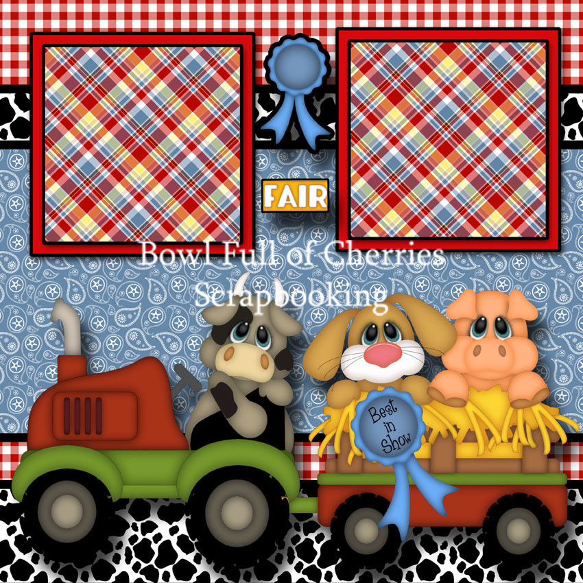 State Fair 2 premade scrapbook pages paper piecing layout printed 4H Cherry
